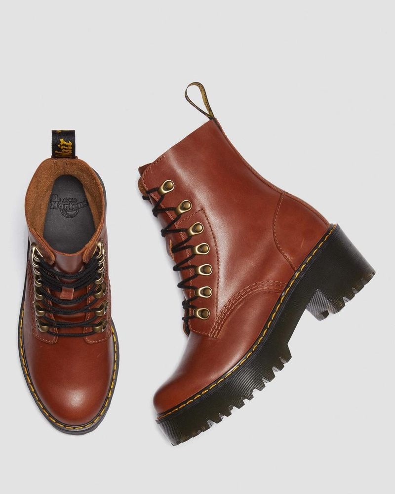 Dr Martin Martens Leona - Farrier Leather Heeled Boots (Farrier) Platforms Boots Tan | LR57-K9DU