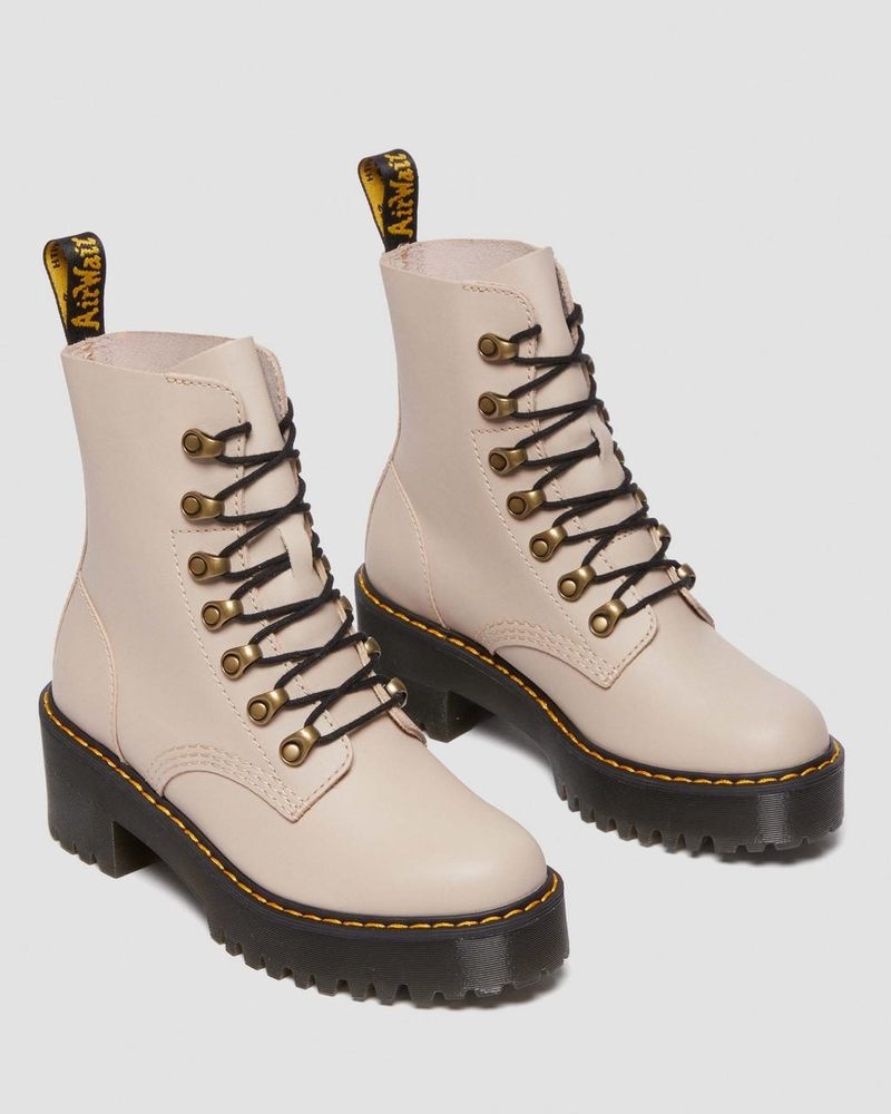 Dr Martin Martens Leona - Sendal Leather Heeled Boots (Sendal) Platforms Boots Vintage Taupe | SX98-X0KR