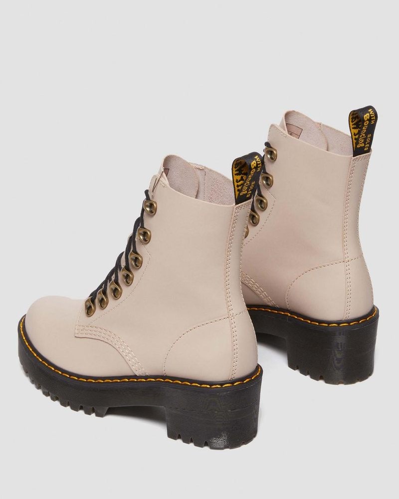 Dr Martin Martens Leona - Sendal Leather Heeled Boots (Sendal) Platforms Boots Vintage Taupe | SX98-X0KR