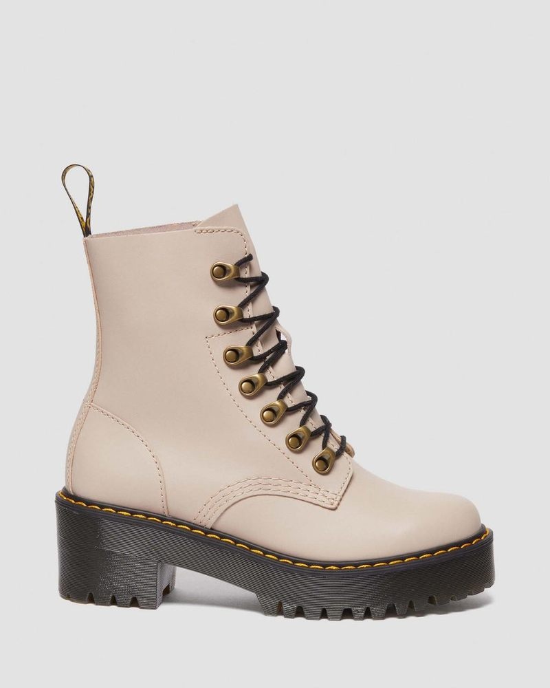 Dr Martin Martens Leona - Sendal Leather Heeled Boots (Sendal) Platforms Boots Vintage Taupe | SX98-X0KR