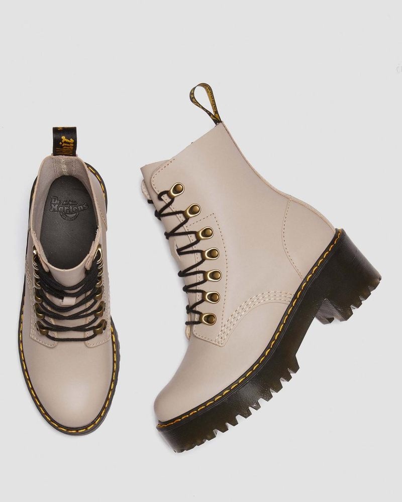 Dr Martin Martens Leona - Sendal Leather Heeled Boots (Sendal) Platforms Boots Vintage Taupe | SX98-X0KR