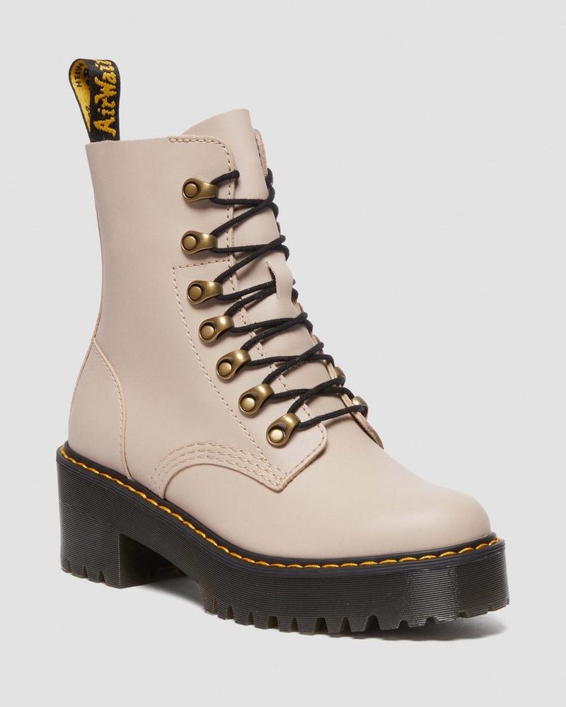 Dr Martin Martens Leona - Sendal Leather Heeled Boots (Sendal) Platforms Boots Vintage Taupe | SX98-X0KR