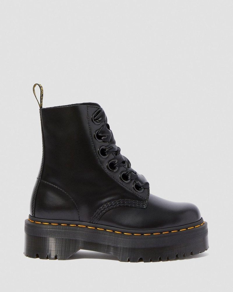 Dr Martin Martens Molly - Leather Platform Boots (Buttero) Platforms Boots Black | VC07-D3IE