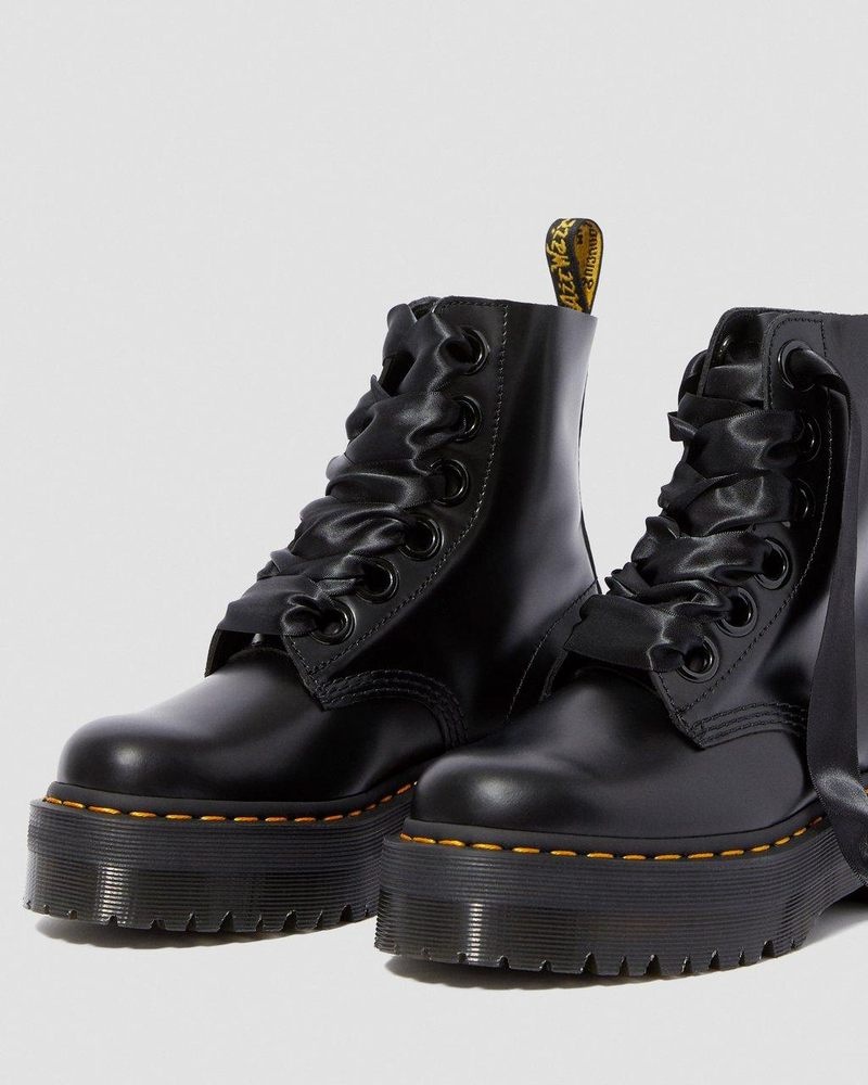 Dr Martin Martens Molly - Leather Platform Boots (Buttero) Platforms Boots Black | VC07-D3IE