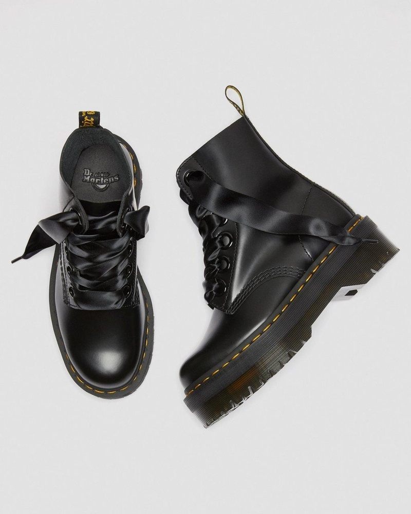 Dr Martin Martens Molly - Leather Platform Boots (Buttero) Platforms Boots Black | VC07-D3IE