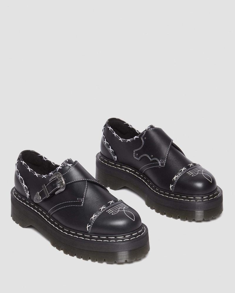 Dr Martin Martens Monk Gothic Americana Leather Platform Shoes (Wanama) Platforms Black | SD56-B6GX