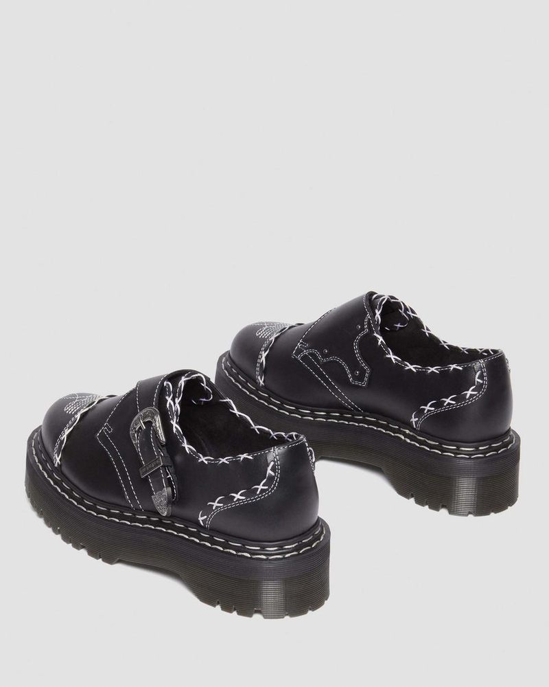 Dr Martin Martens Monk Gothic Americana Leather Platform Shoes (Wanama) Platforms Black | SD56-B6GX