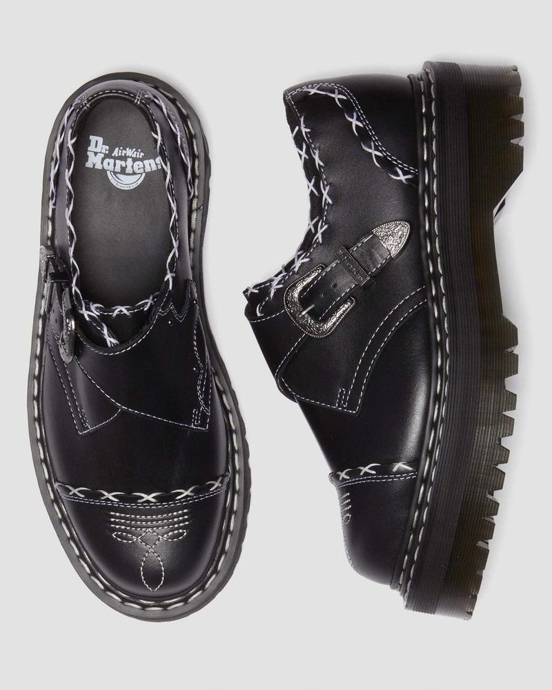 Dr Martin Martens Monk Gothic Americana Leather Platform Shoes (Wanama) Platforms Black | SD56-B6GX