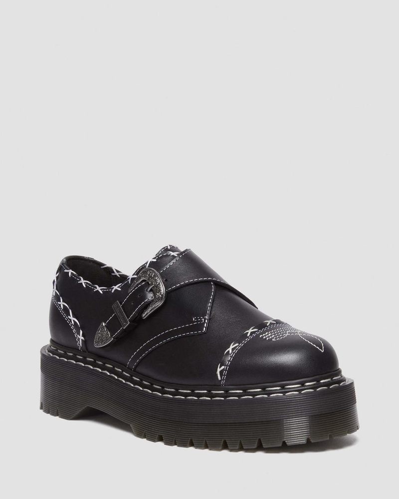 Dr Martin Martens Monk Gothic Americana Leather Platform Shoes (Wanama) Platforms Black | SD56-B6GX