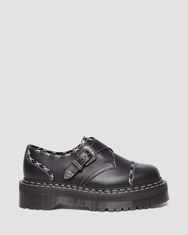 Dr Martin Martens Monk Gothic Americana Leather Platform Shoes (Wanama) Platforms Shoes Black | TC84-Q7PV