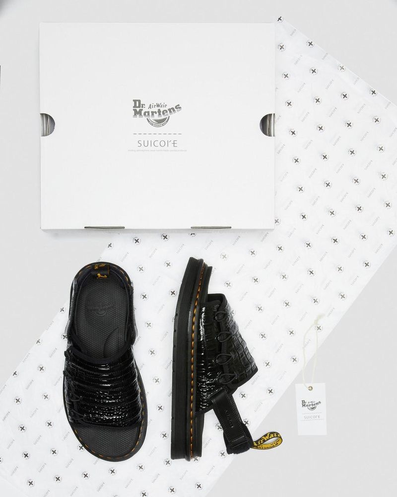 Dr Martin Martens Mura Suicoke Croco Leather Sandals (New Vibrance Croco) Sandals Black | ZB38-Z3KQ