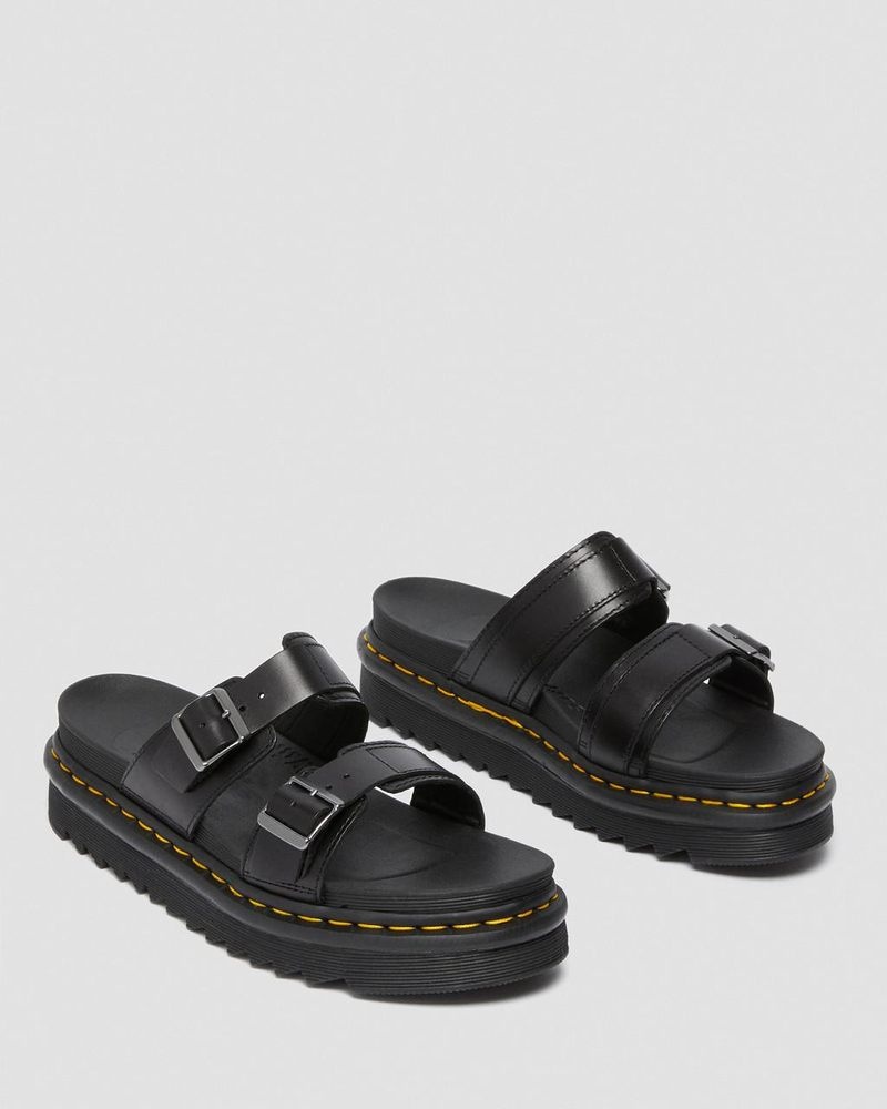 Dr Martin Martens Myles Brando Leather Buckle Slide Sandals (Brando) Platforms Sandals Black | OQ14-Y8IE