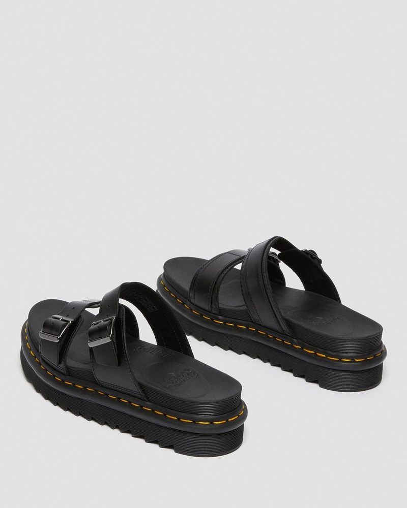 Dr Martin Martens Myles Brando Leather Buckle Slide Sandals (Brando) Platforms Sandals Black | OQ14-Y8IE