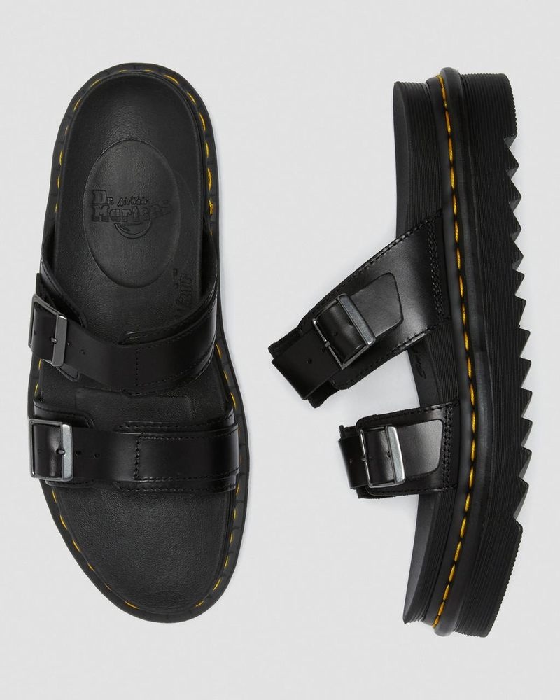 Dr Martin Martens Myles Brando Leather Buckle Slide Sandals (Brando) Platforms Sandals Black | OQ14-Y8IE