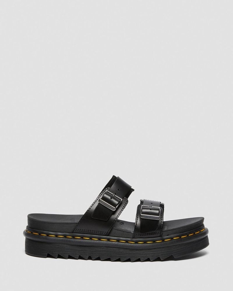 Dr Martin Martens Myles Brando Leather Buckle Slide Sandals (Brando) Platforms Sandals Black | BQ53-S0GO