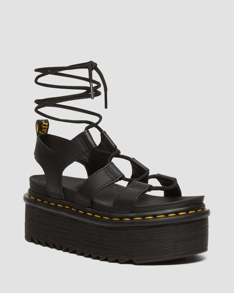 Dr Martin Martens Nartilla Athena Leather Gladiator Platform Sandals (Athena) Platforms Sandals Black | FM77-P8NS