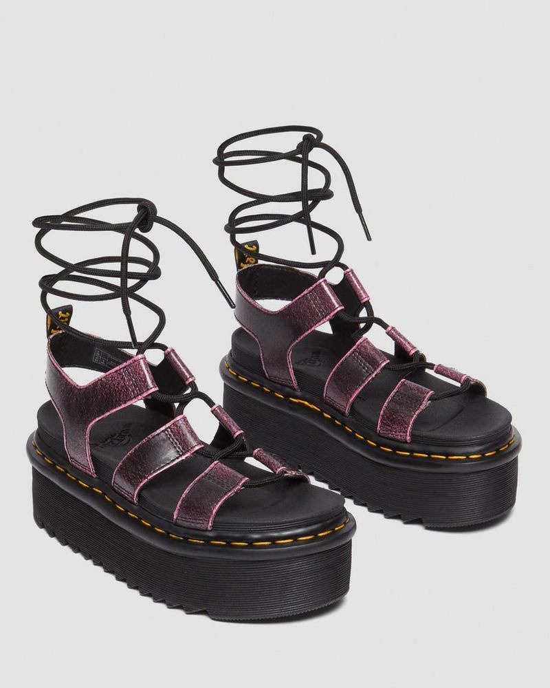 Dr Martin Martens Nartilla Distressed Leather Platform Gladiator Sandals (Two Tone Rub Off) Platforms Sandals Black / Fondant Pink | LA18-N9OR