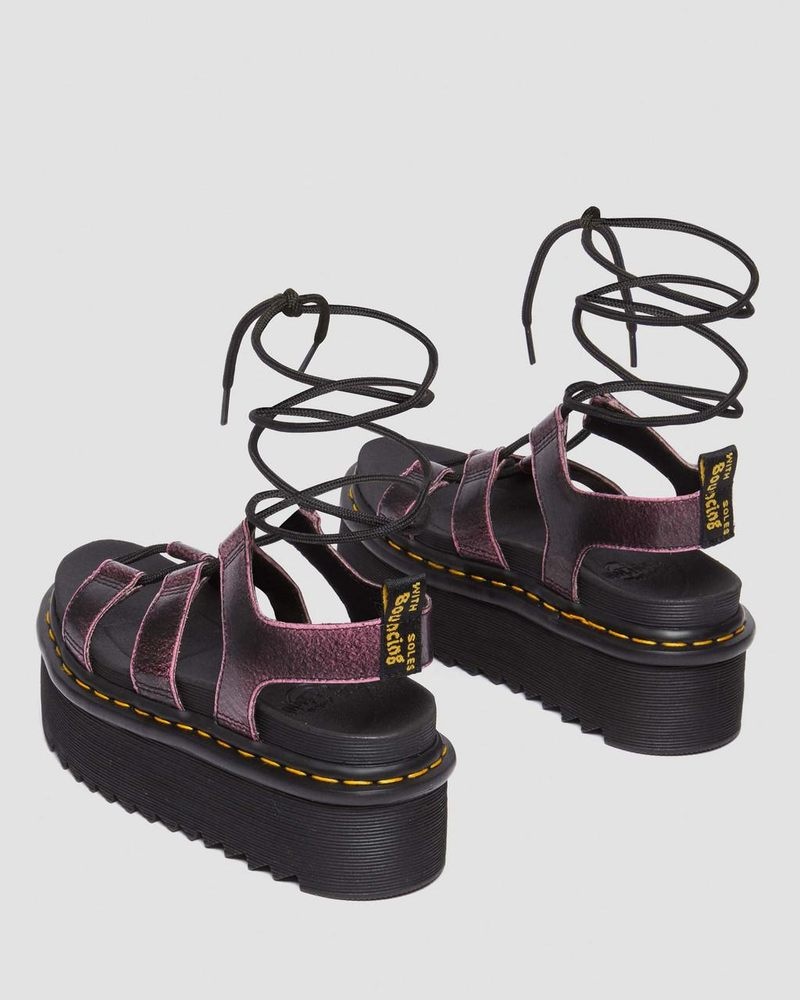 Dr Martin Martens Nartilla Distressed Leather Platform Gladiator Sandals (Two Tone Rub Off) Platforms Sandals Black / Fondant Pink | LA18-N9OR