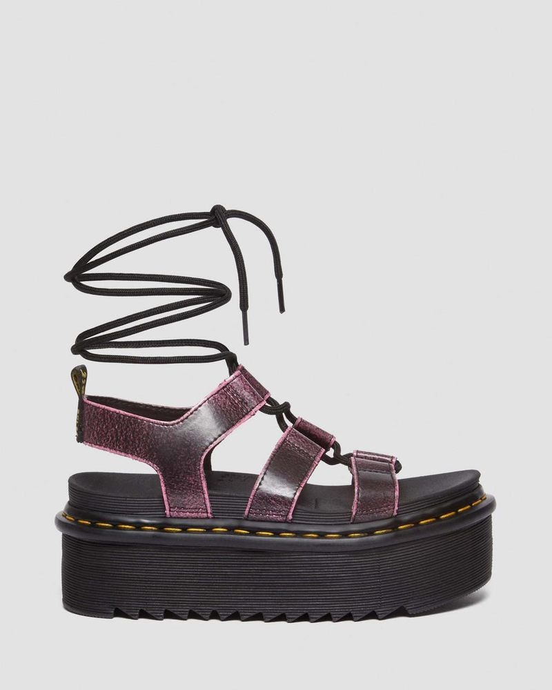 Dr Martin Martens Nartilla Distressed Leather Platform Gladiator Sandals (Two Tone Rub Off) Platforms Sandals Black / Fondant Pink | LA18-N9OR