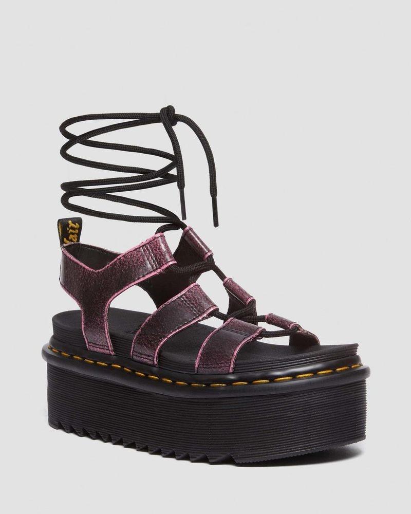 Dr Martin Martens Nartilla Distressed Leather Platform Gladiator Sandals (Two Tone Rub Off) Platforms Sandals Black / Fondant Pink | LA18-N9OR