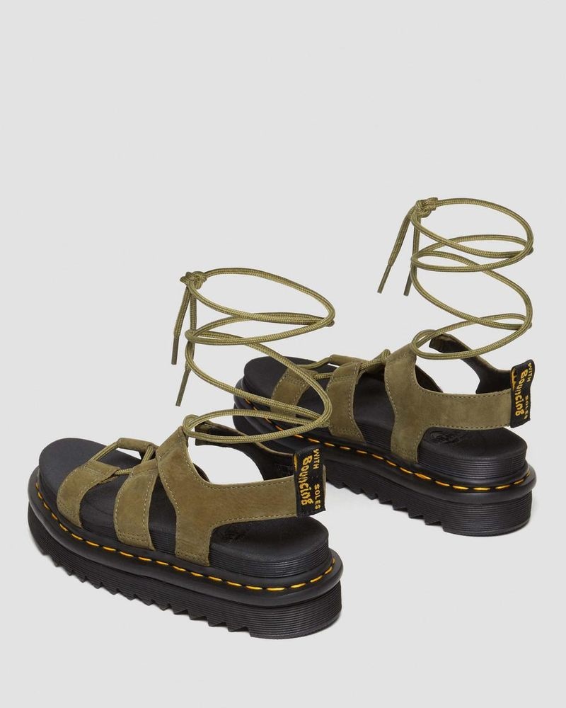 Dr Martin Martens Nartilla Tumbled Nubuck Leather Gladiator Sandals (Tumbled Nubuck) Platforms Sandals Muted Olive | LZ31-C9DW