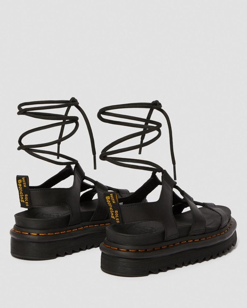 Dr Martin Martens Nartilla - Leather Gladiator Sandals (Hydro Leather) Platforms Sandals Black | UT45-F4HD