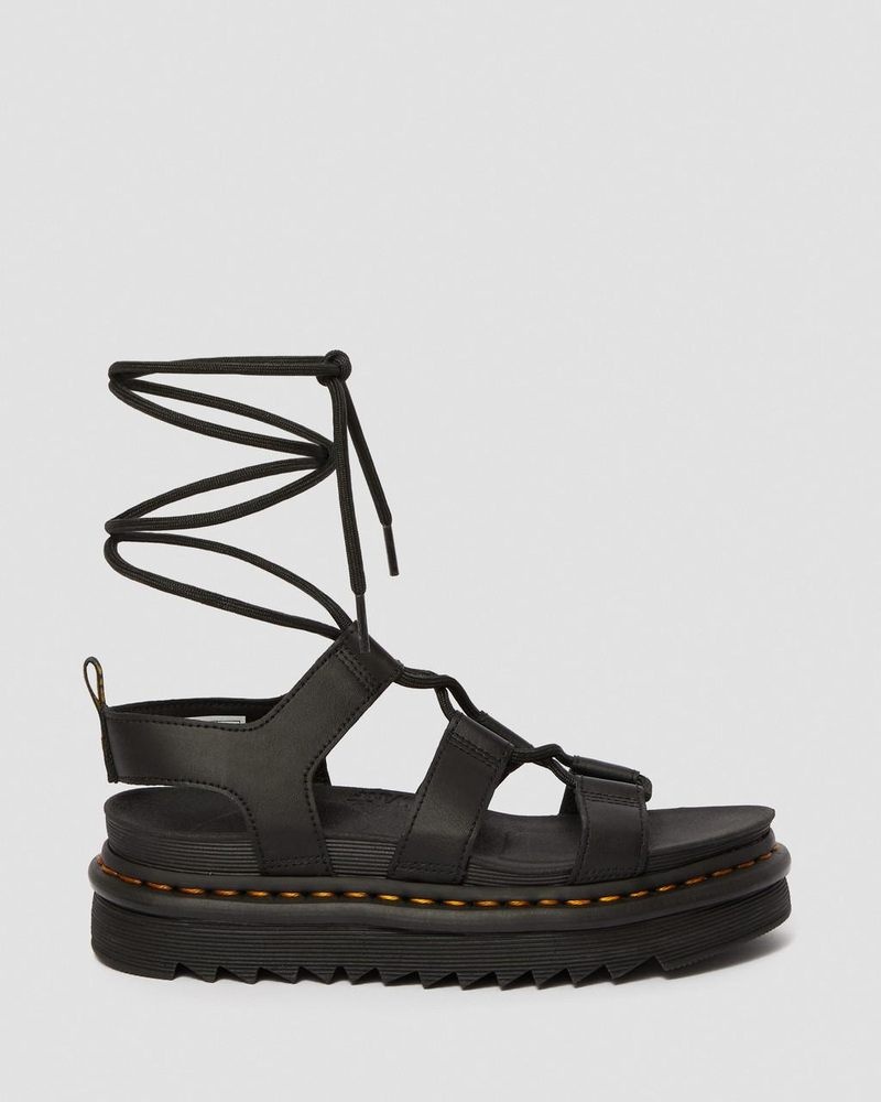 Dr Martin Martens Nartilla - Leather Gladiator Sandals (Hydro Leather) Platforms Sandals Black | UT45-F4HD