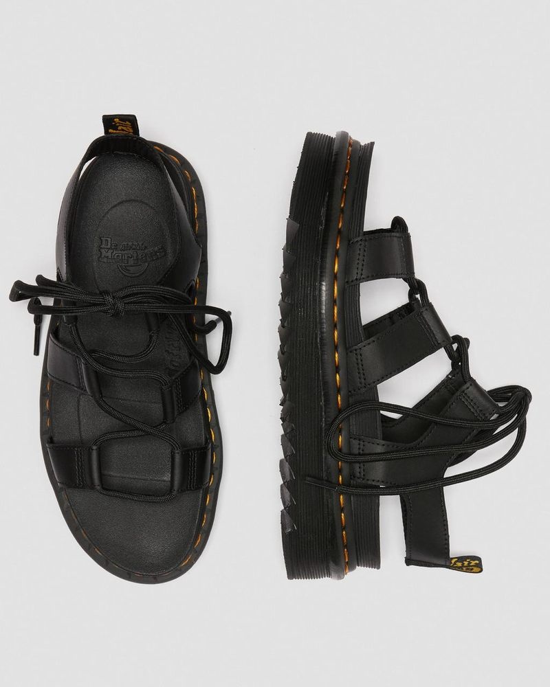 Dr Martin Martens Nartilla - Leather Gladiator Sandals (Hydro Leather) Platforms Sandals Black | UT45-F4HD