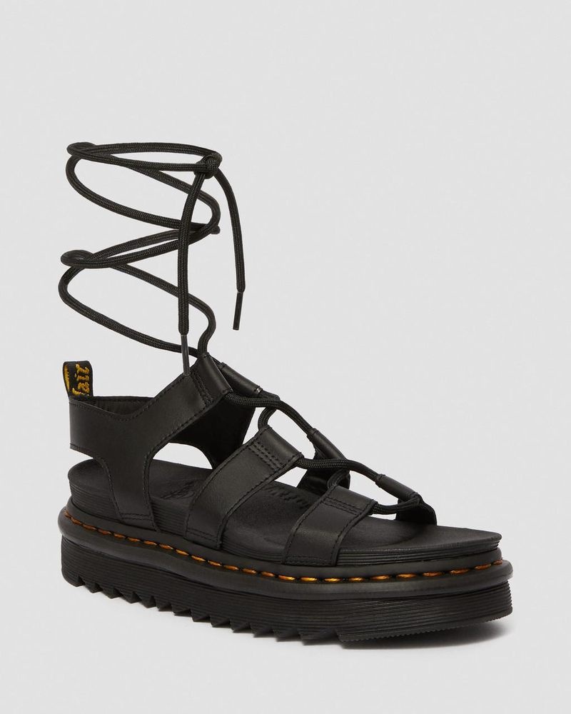 Dr Martin Martens Nartilla - Leather Gladiator Sandals (Hydro Leather) Platforms Sandals Black | UT45-F4HD