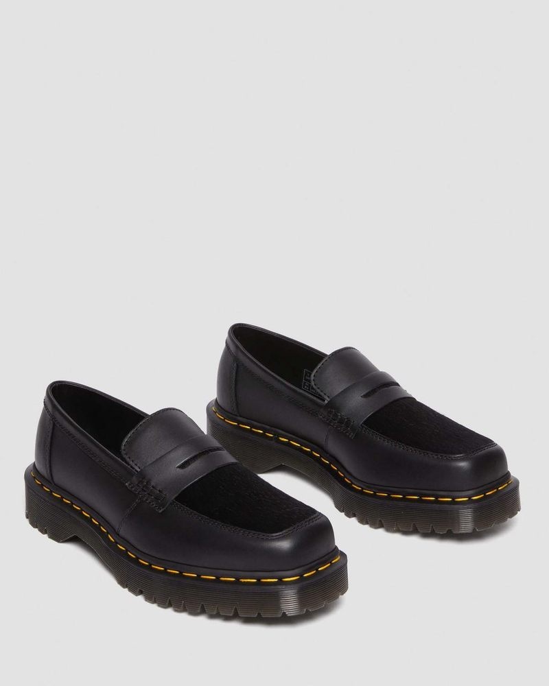 Dr Martin Martens Penton Bex Square Toe Hair-On & Leather Loafers (Lucido + Hair On) Shoes Black | PF91-N0TB