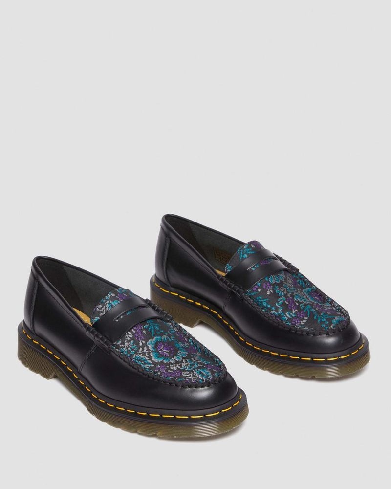 Dr Martin Martens Penton Floral Jacquard Loafers Shoes BLACK/FLORAL | CG08-Y2NA