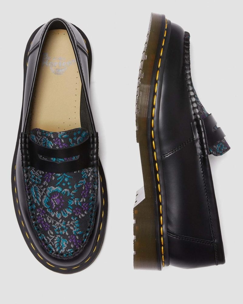 Dr Martin Martens Penton Floral Jacquard Loafers Shoes BLACK/FLORAL | CG08-Y2NA