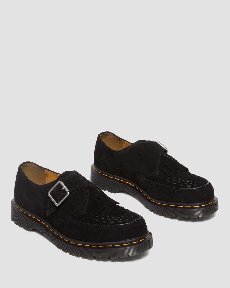 Dr Martin Martens Ramsey Suede Kiltie Buckle Creepers (Desert Oasis Suede) Shoes Black | UZ26-L2WG