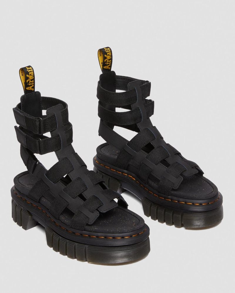 Dr Martin Martens Ricki Leather Platform Gladiator Sandals (Ajax+Extra Tough 50/50) Sandals Black | XA41-Z6UV