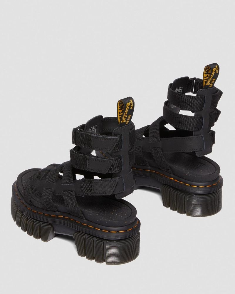 Dr Martin Martens Ricki Leather Platform Gladiator Sandals (Ajax+Extra Tough 50/50) Sandals Black | XA41-Z6UV