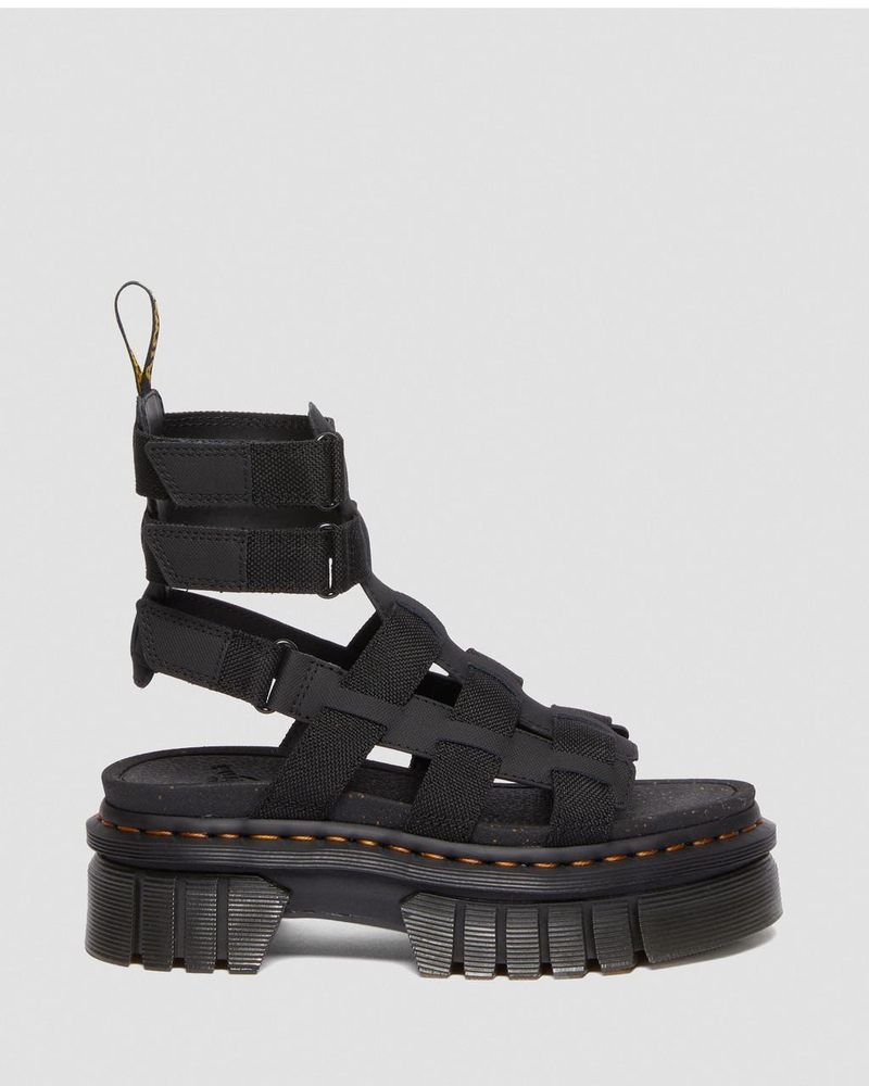 Dr Martin Martens Ricki Leather Platform Gladiator Sandals (Ajax+Extra Tough 50/50) Sandals Black | XA41-Z6UV