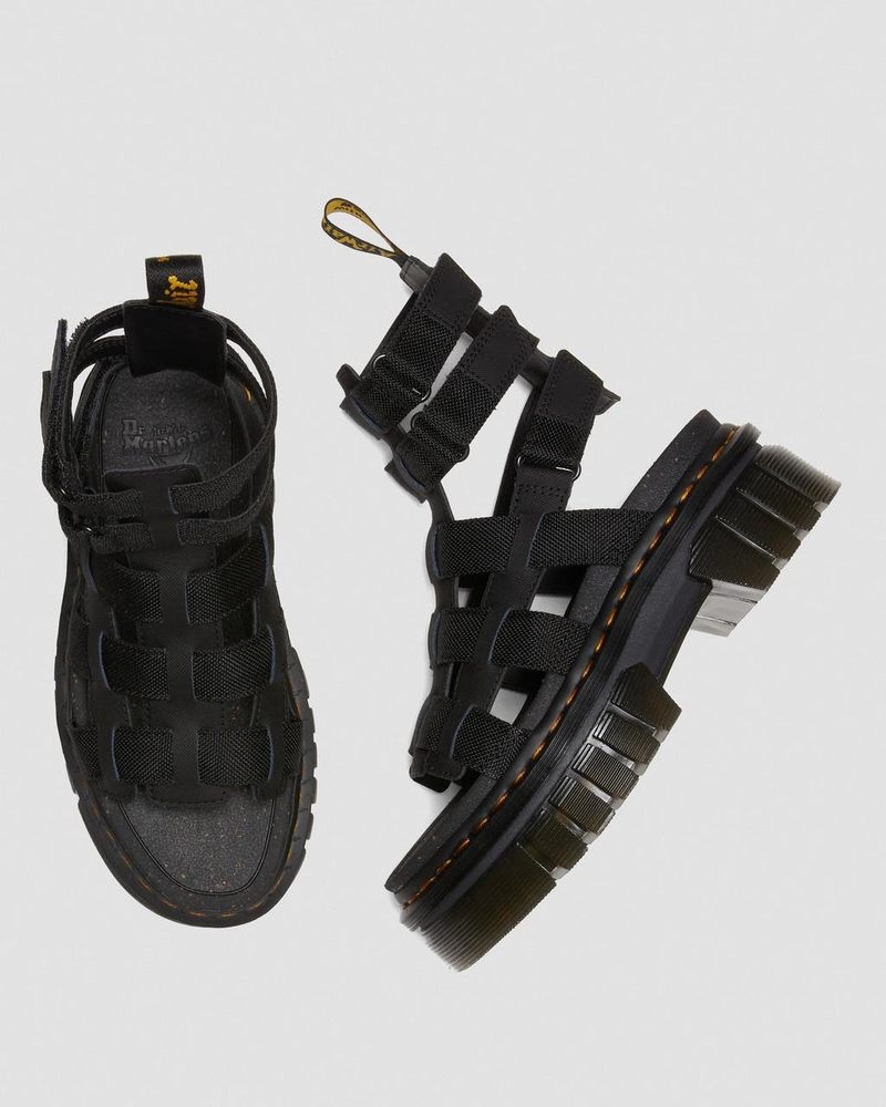 Dr Martin Martens Ricki Leather Platform Gladiator Sandals (Ajax+Extra Tough 50/50) Sandals Black | XA41-Z6UV