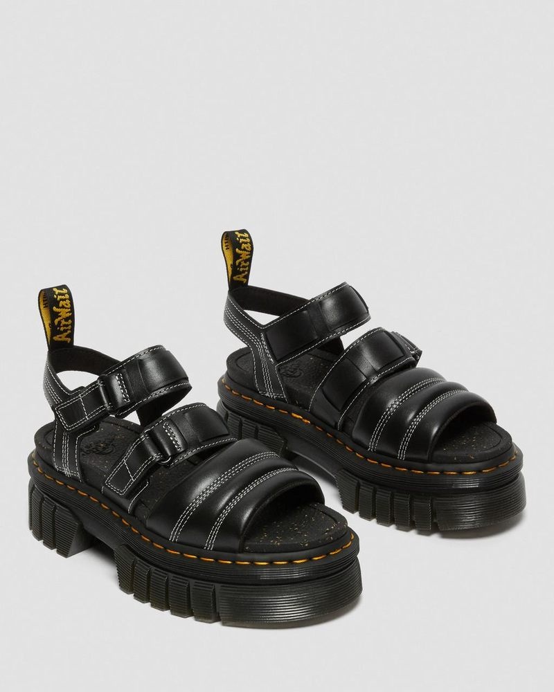 Dr Martin Martens Ricki Nappa Lux Leather 3-Strap Sandals (Nappa Lux) Platforms Sandals Black | WN78-M9UT