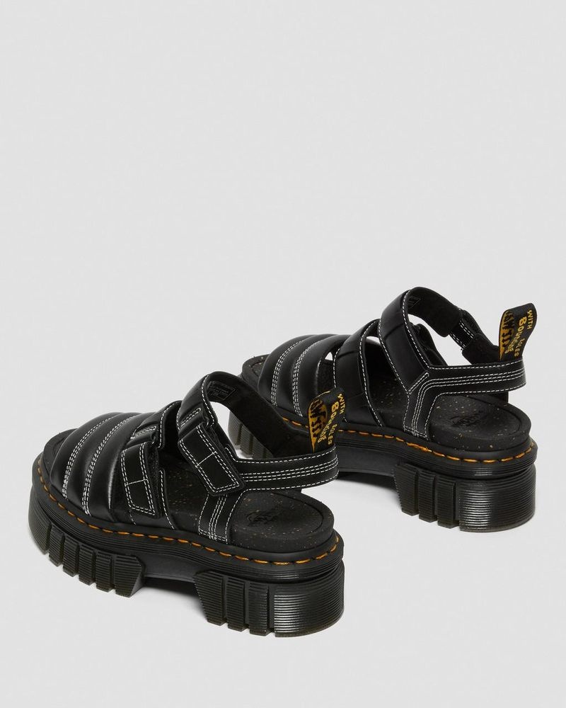 Dr Martin Martens Ricki Nappa Lux Leather 3-Strap Sandals (Nappa Lux) Platforms Sandals Black | WN78-M9UT