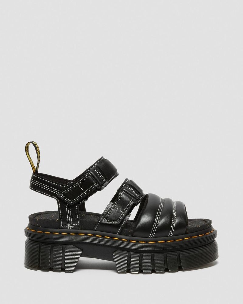 Dr Martin Martens Ricki Nappa Lux Leather 3-Strap Sandals (Nappa Lux) Platforms Sandals Black | WN78-M9UT