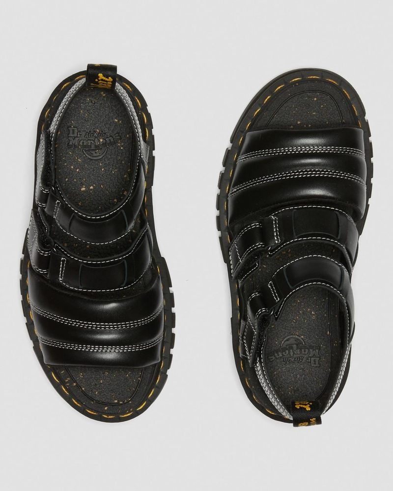 Dr Martin Martens Ricki Nappa Lux Leather 3-Strap Sandals (Nappa Lux) Platforms Sandals Black | WN78-M9UT