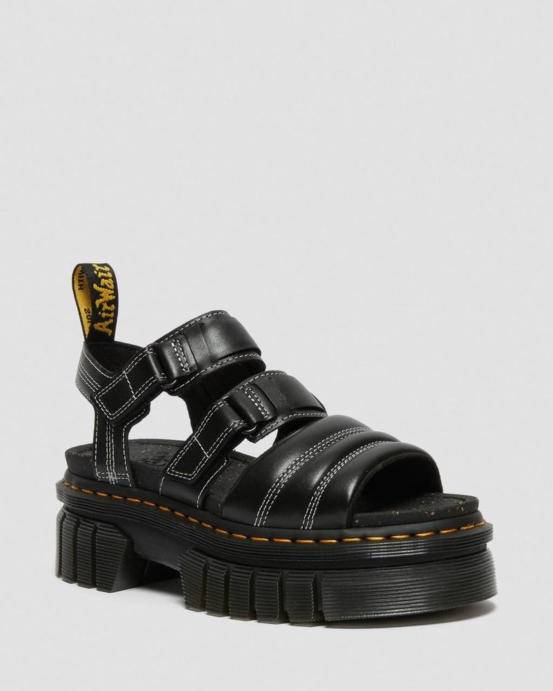 Dr Martin Martens Ricki Nappa Lux Leather 3-Strap Sandals (Nappa Lux) Platforms Sandals Black | WN78-M9UT