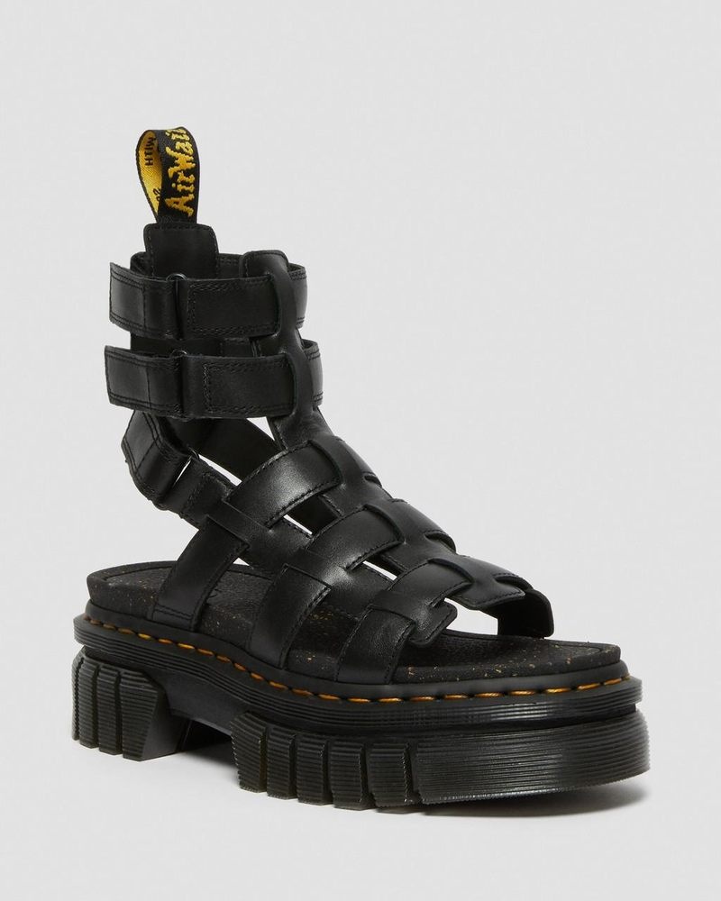 Dr Martin Martens Ricki Nappa Lux Leather Platform Gladiator Sandals (Nappa Lux) Platforms Sandals Black | VV94-Y9SA