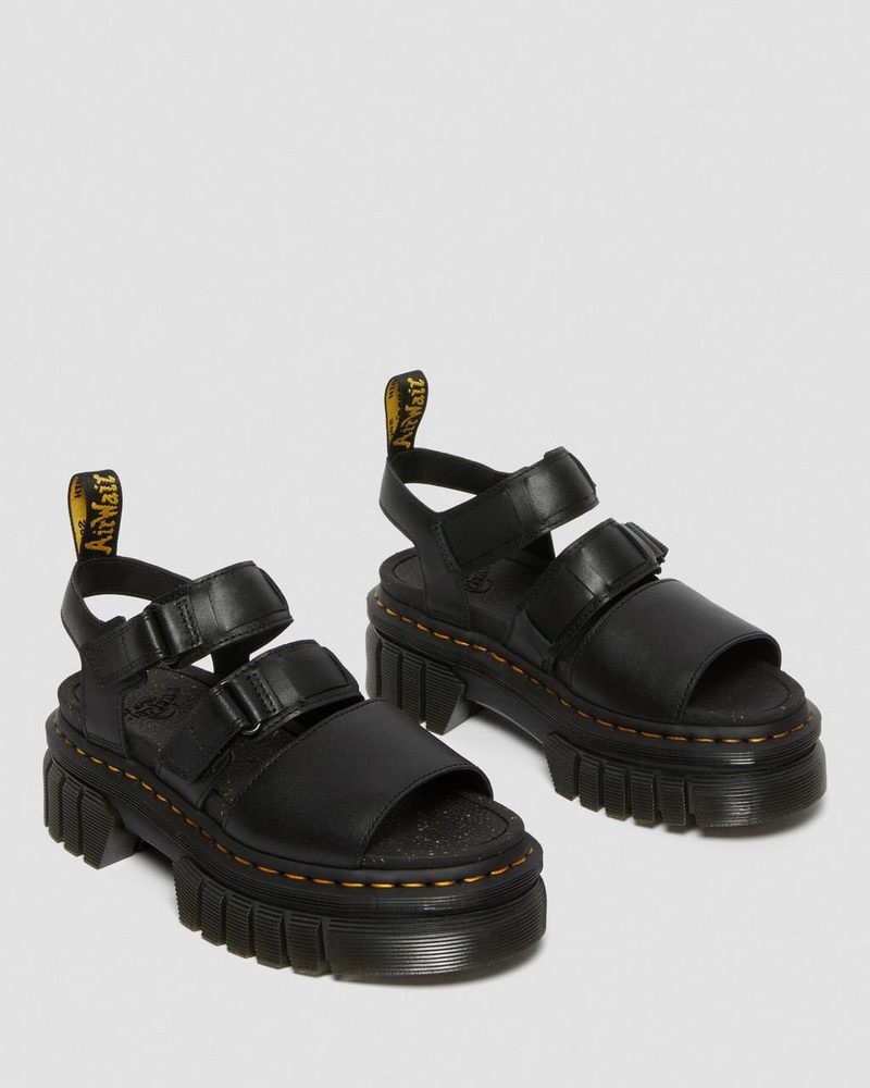 Dr Martin Martens Ricki Nappa Lux Leather 3-Strap Platform Sandals (Nappa Lux) Platforms Sandals Black | ZQ00-X6BY