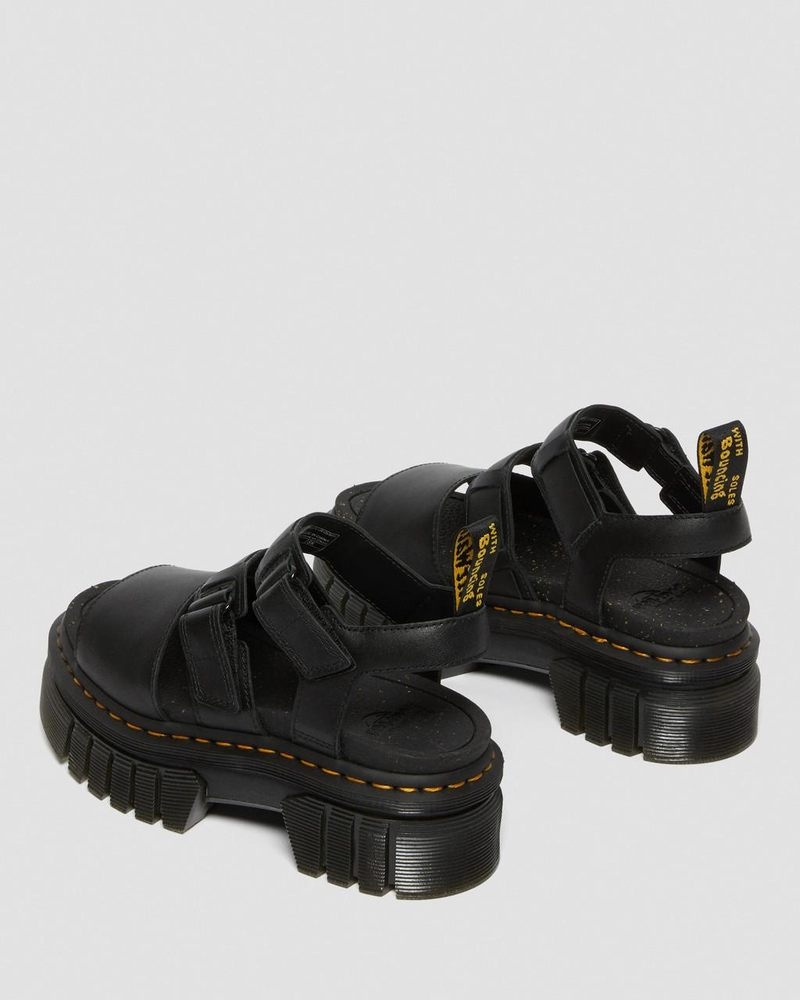 Dr Martin Martens Ricki Nappa Lux Leather 3-Strap Platform Sandals (Nappa Lux) Platforms Sandals Black | ZQ00-X6BY