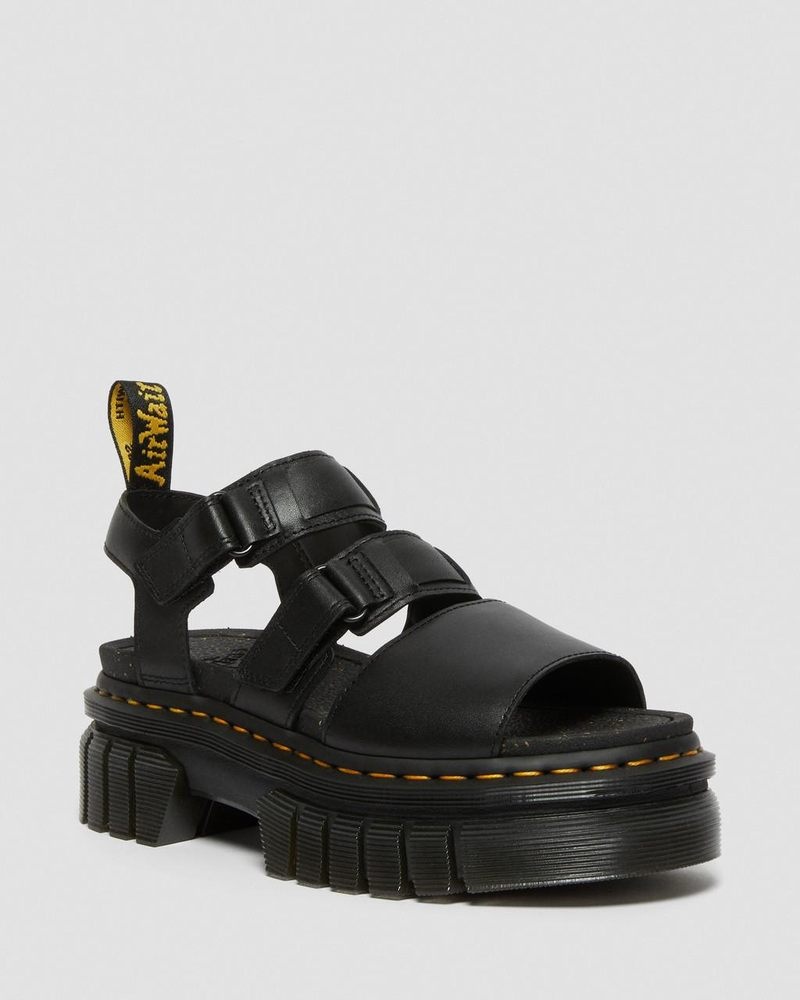 Dr Martin Martens Ricki Nappa Lux Leather 3-Strap Platform Sandals (Nappa Lux) Platforms Sandals Black | ZQ00-X6BY