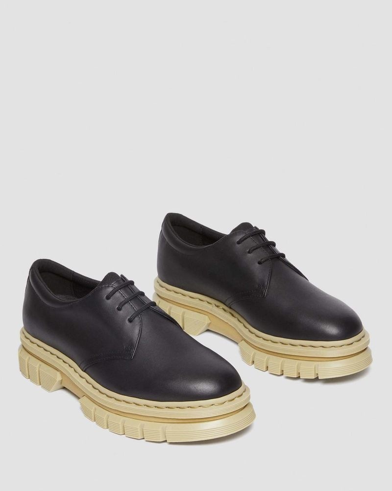 Dr Martin Martens Rikard Contrast Sole Leather Platform Shoes (Polished Lucido) Platforms Shoes Black | AM14-Z8JG