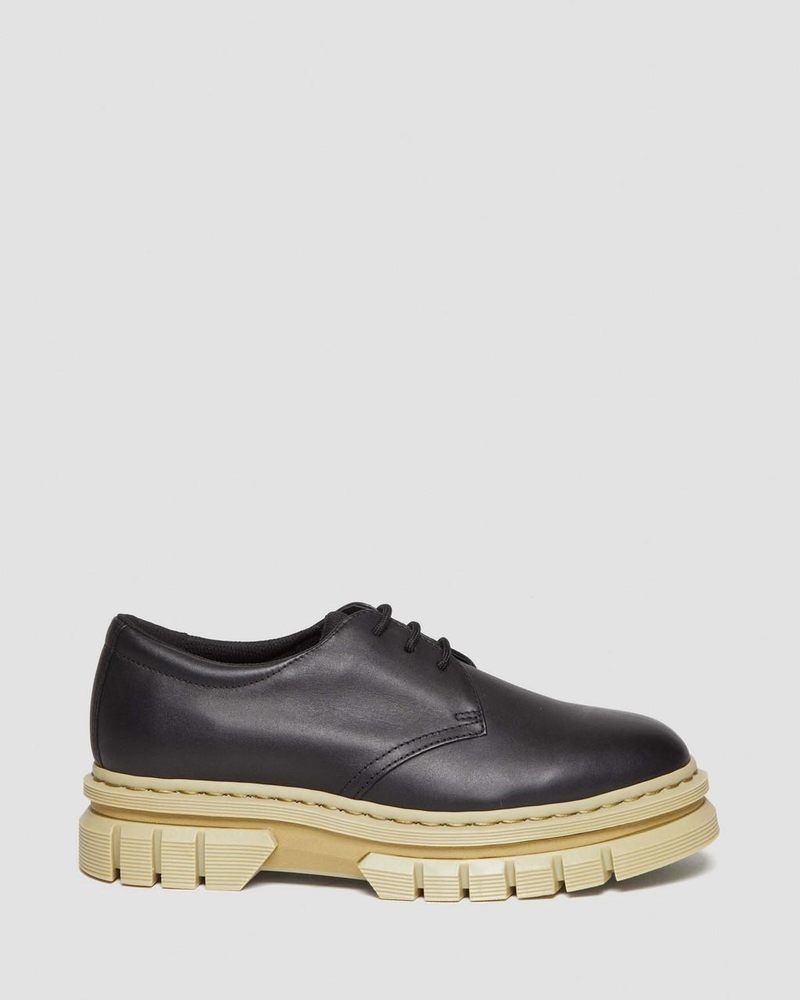 Dr Martin Martens Rikard Contrast Sole Leather Platform Shoes (Polished Lucido) Platforms Shoes Black | AM14-Z8JG