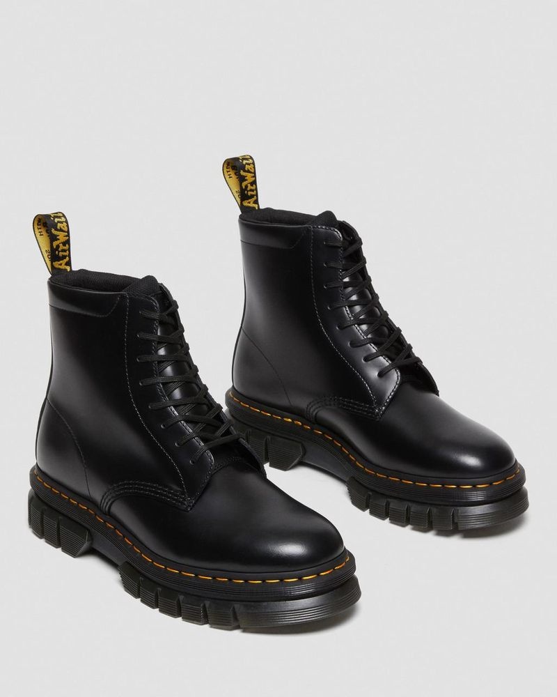 Dr Martin Martens Rikard Smooth Leather Platform Lace Up Boots (Polished Smooth) Platforms Boots Black | XB70-B1NG