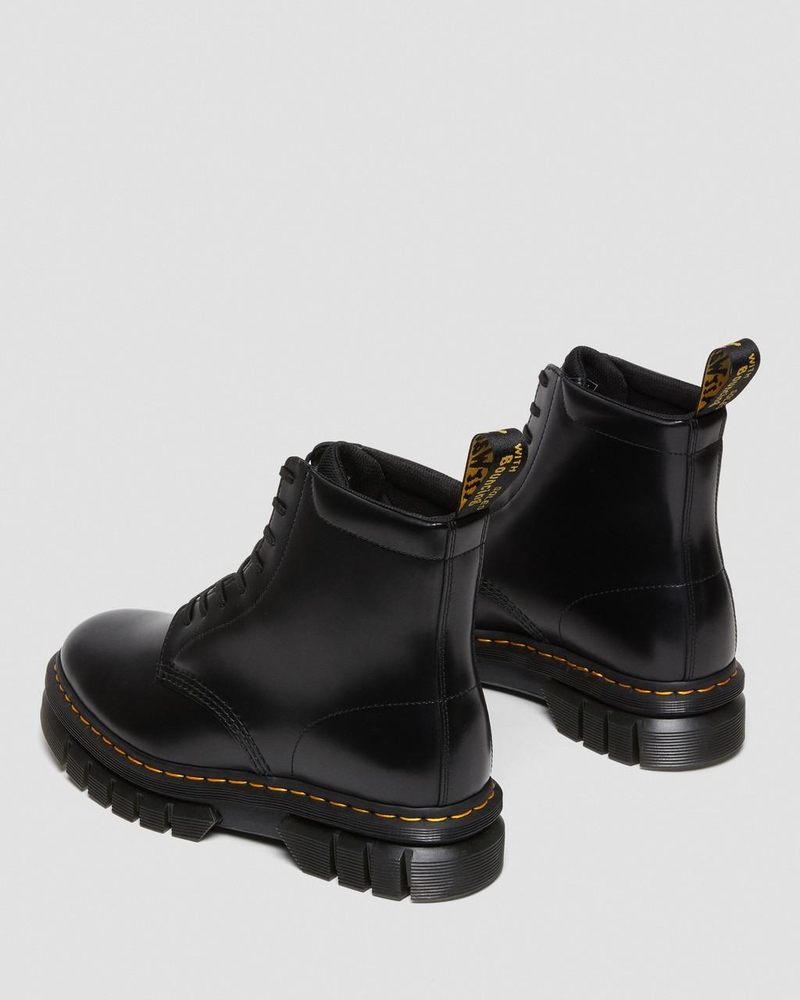 Dr Martin Martens Rikard Smooth Leather Platform Lace Up Boots (Polished Smooth) Platforms Boots Black | XB70-B1NG